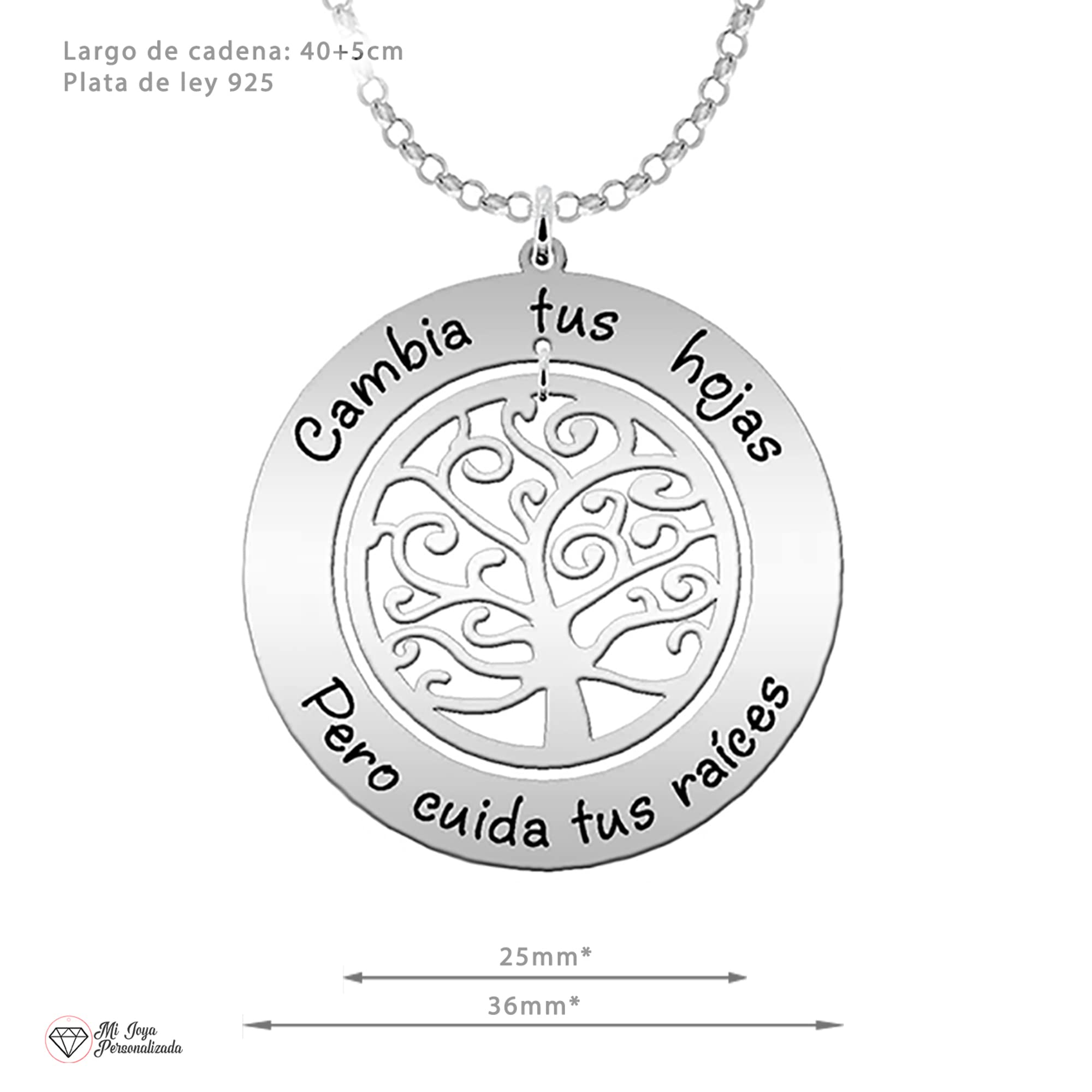Collar Árbol de la vida Plata de Ley Personalizado con hasta 2 Frases