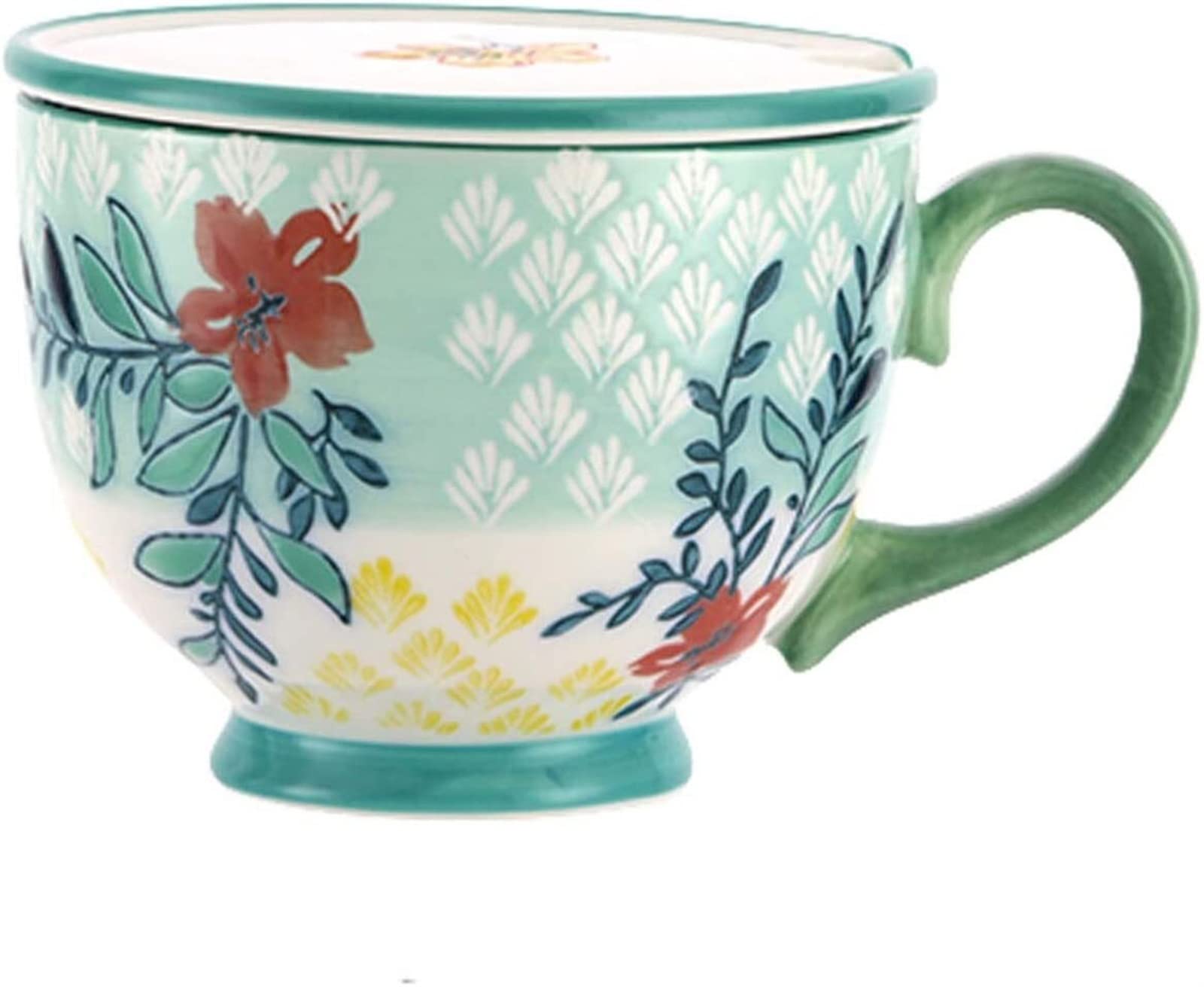 YNIYUJKL Coffee Mugs Hand-Painted Oatmeal Flower Breakfast Cup Elegant Creative Couple Cup With Lid Coffee Cup 12.8 Oz Ceramic Milk Cup For Coffee Milk Coffee Cup