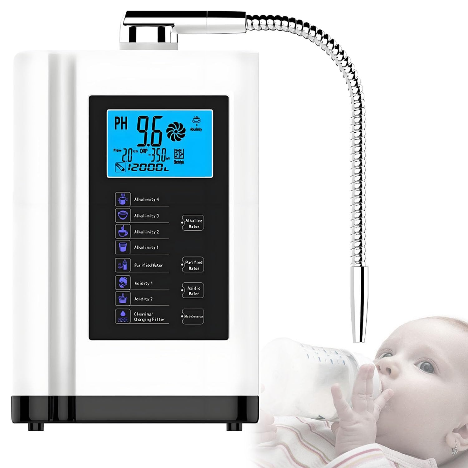 Macchina intelligente per acqua ionizzata elettrolizzata,PH 3,5-10,5,macchina per acqua alcalina acida,fino a-500 mV ORP,con 7 impostazioni dell'acqua,8000 litri per filtro,pulizia automatica White