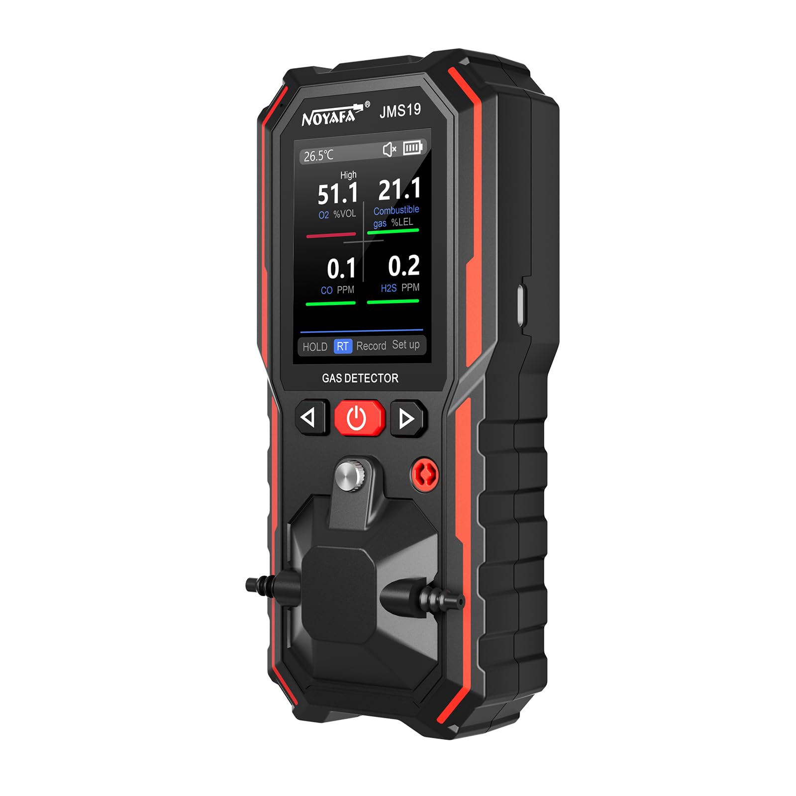 NOYAFA JMS19 Detector de gas, 4 monitores de gas para H2S, CO, LEL y O2, con alarmas de vibración, visuales y audibles, batería de 15 horas de duración, seguridad a prueba de explosiones, para el
