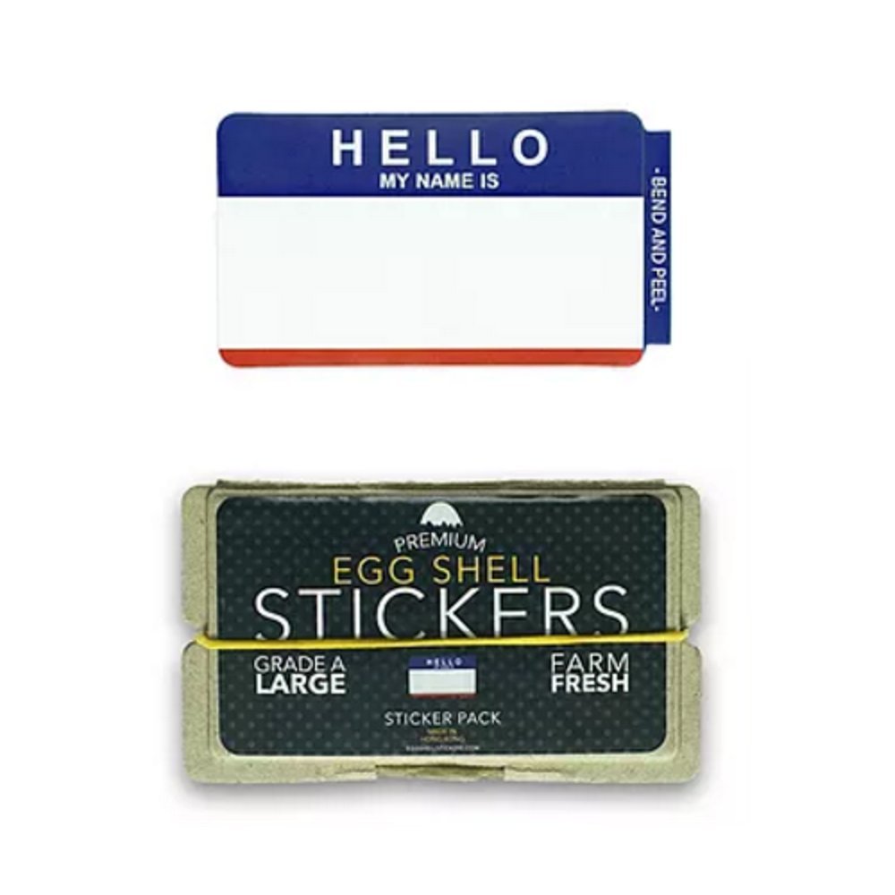 Egg Shell Stickers 'Hello My Name is' Blue/Red