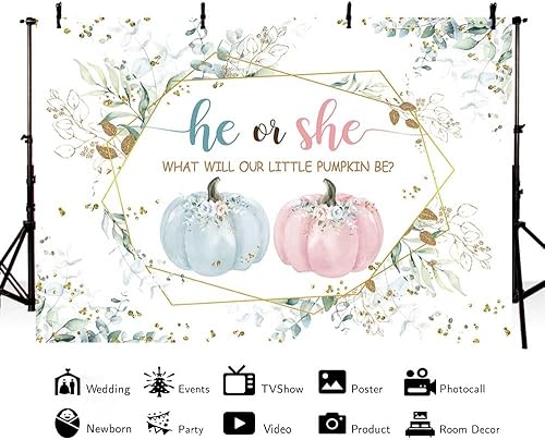 Miniatura 2 de Fondo de fotografía de calabaza de otoño de 7 x 5 pies, diseño de calabaza para baby shower, fondo de fotografía de hojas de eucalipto para niño o