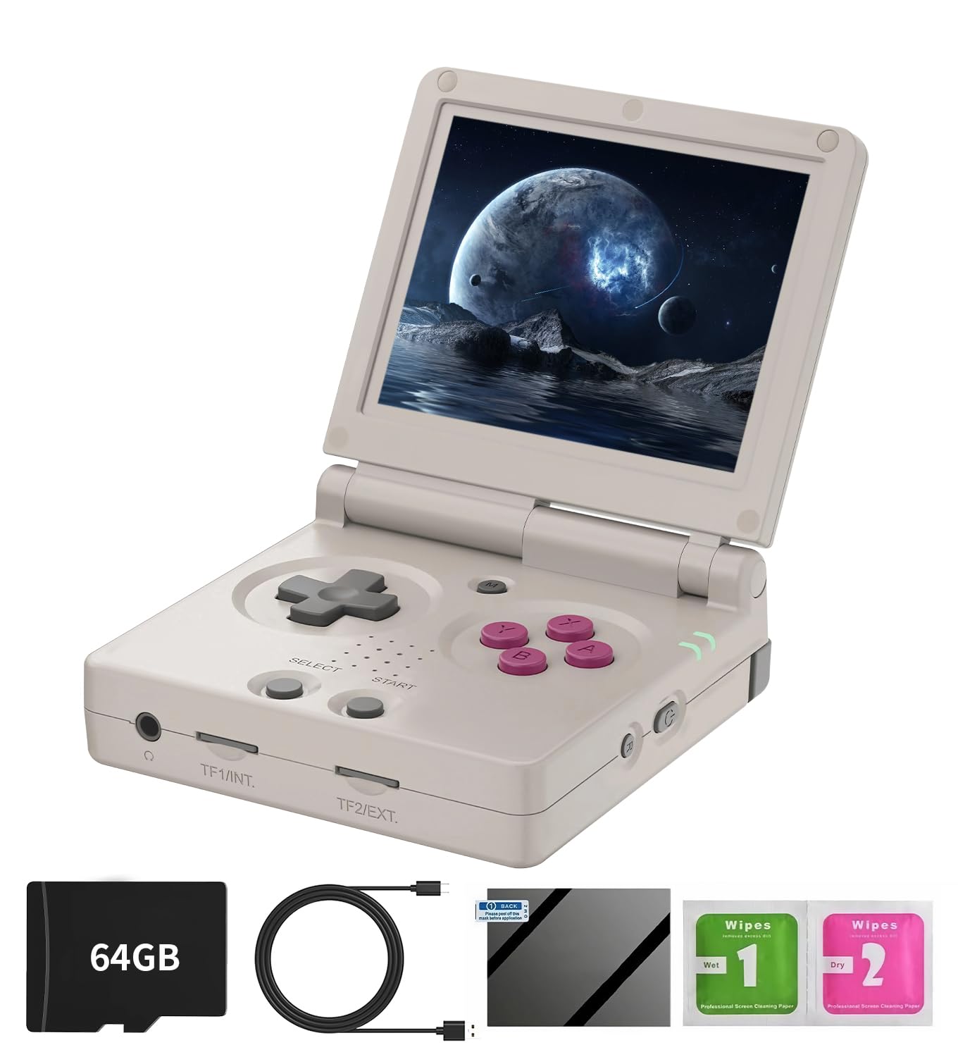 HANHIBR RG35XXSP Handheld Clamshell Games Console with 64G TF Card, 5000+ Classic Games, Linux System, Gray