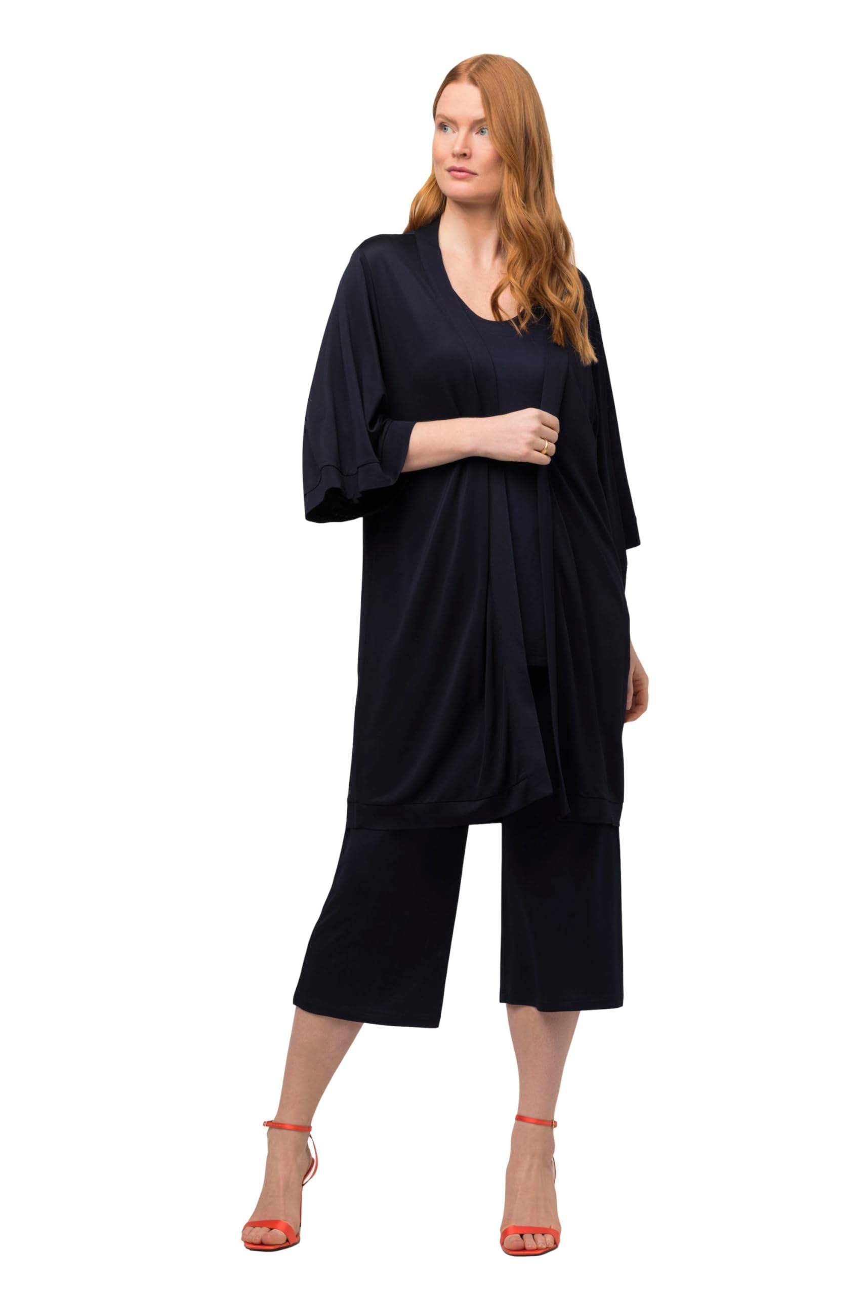 Ulla Popken Damen große Größen Übergrößen Plus Size Kimono, Slinky-Piqué, Stehkragen, Halbarm 819371