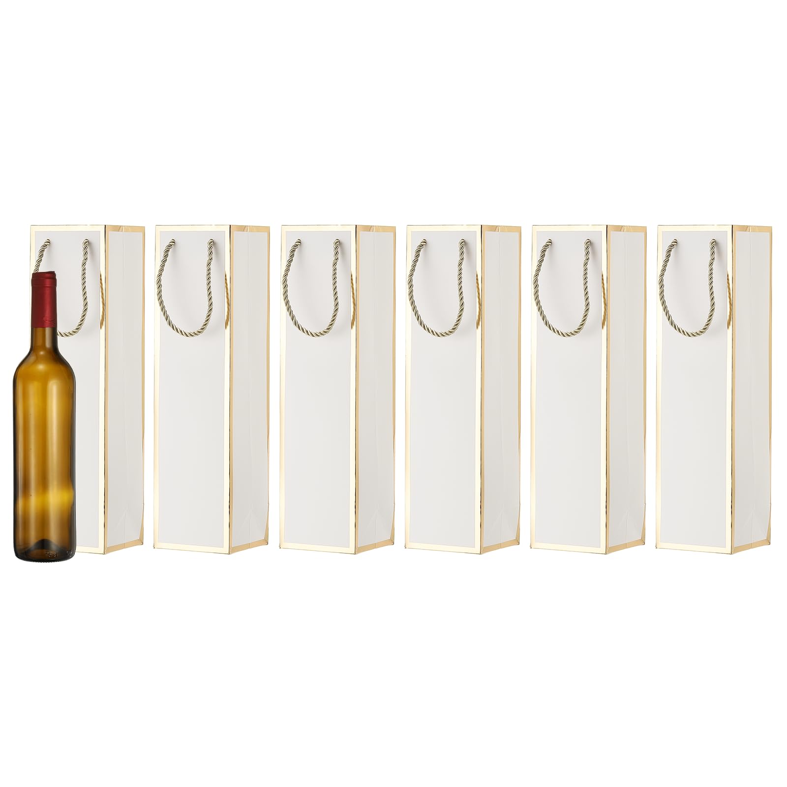 sourcing map 13.7" x 3.7" x 3.5" Wine Gift Bag, 6Pcs Gold Edge Wine Bags Gift Tote Carrier Bottle Bag with Handles Bulk for Wedding Party Supplies, Birthday Holiday, White
