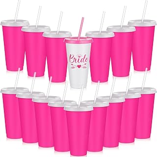 16 Pcs Babe Bachelorette Cups Bachelorette Party Tumbler with Lids and Straws Bridesmaid Cups Bridal Cup Plastic Travel Mug for Wedding Bachelorette Party Supplies Gifts (Rose Pink,24 oz)