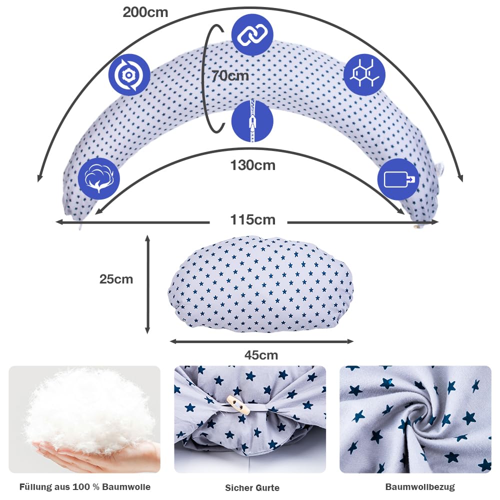 Chilling Home 2 in 1 Stillkissen XXL Schwangerschaftskissen Seitenschläferkissen für Baby,Pregnancy Pillow mit Innenkissen and Baumwoll Stillkissenbezug,Kissen Schwangerschaft Stillkissen(Blau)