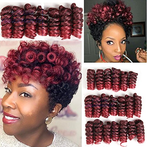 CooCooJoo 5 Inch 20 Strands/Pack Jamaican Bounce Crochet Hair Wand Curl Synthetic Hair Crochet Braids Afro Kinky Braiding Hair Extensions African Braids (1B/Burgundy)