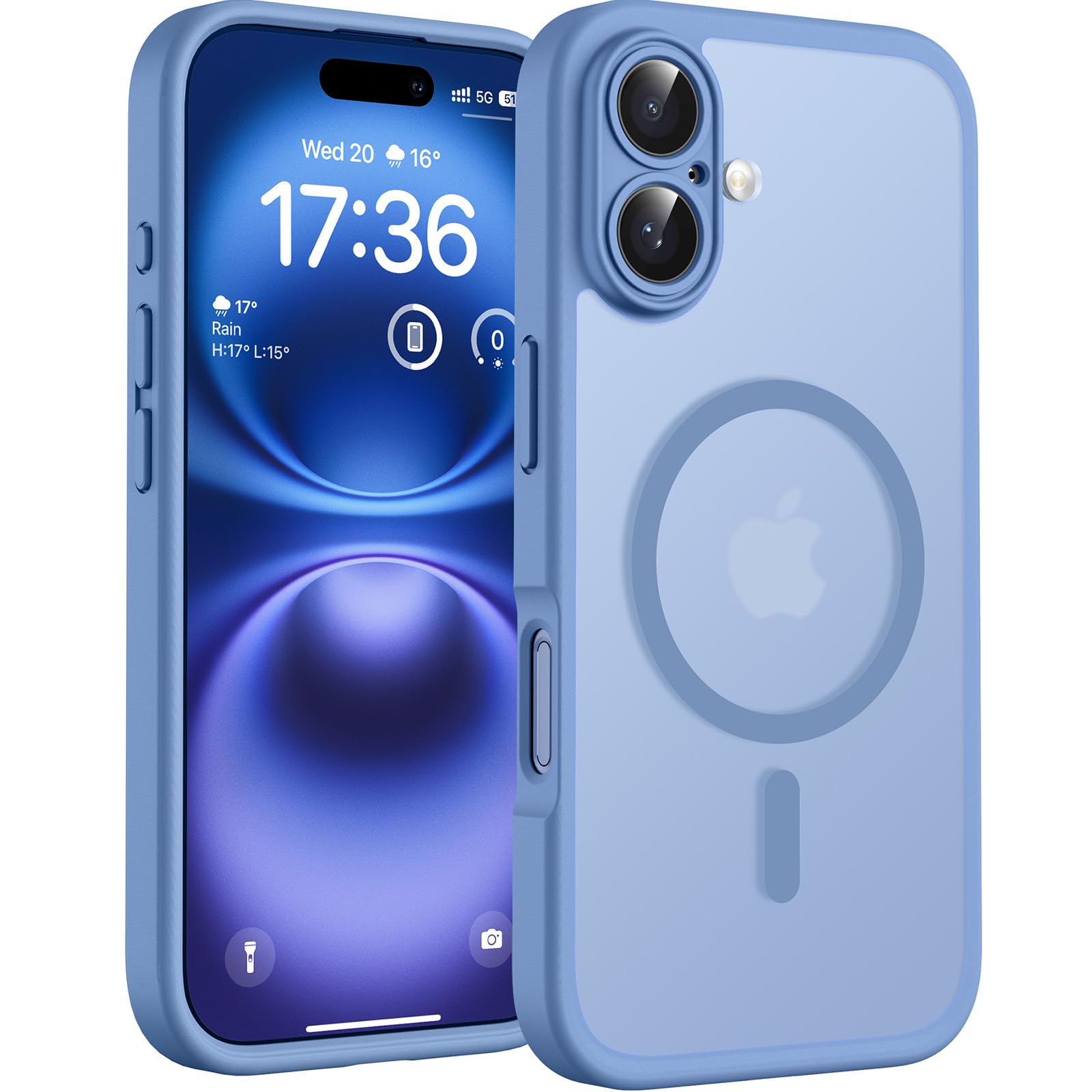 TOCOL Cover Magnetica per iPhone 16 6,1 Pollic, Compatibile con MagSafe, Protezione Fotocamera Integrata, Custodia Antiurto Traslucida Opaca, Blu Chiaro