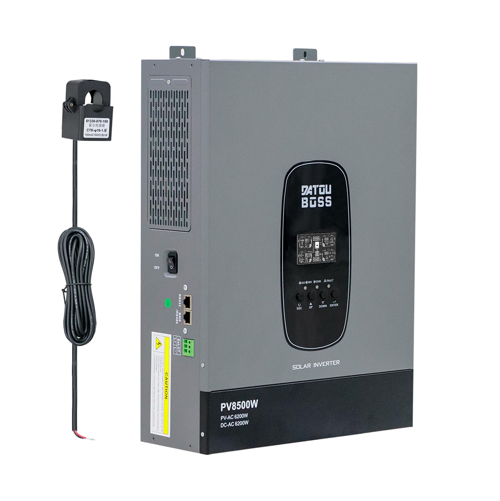 DATOUBOSS Hybrydowy falownik solarny 6200 W, 48 V, czysty inwerter sinusoidalny 120 A MPPT, zero eksport z czujnikiem CT w zestawie, praca bez baterii, do akumulatorów litowych 48 V, system Off-Grid