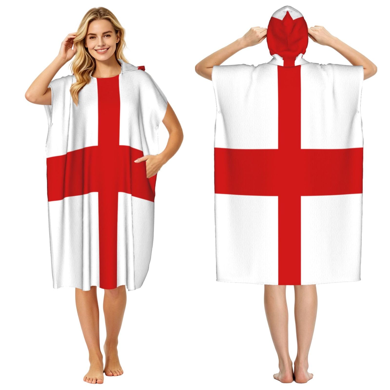 KLGRTJHK England Flag Adult Hooded Beach Poncho Towel 43"X35"