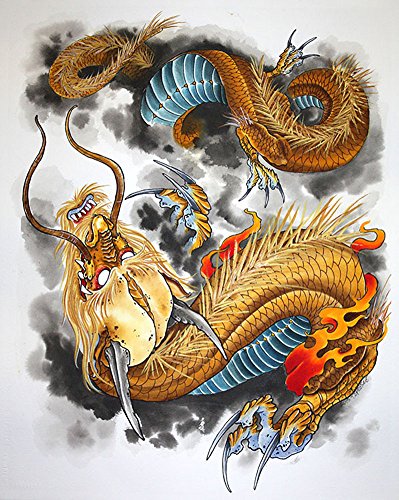 Entering Dragon by Derek Dufresne Traditional Japanese Tattoo Canvas Art