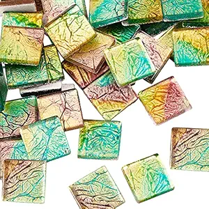 FINGERINSPIRE 70 PCS (280g) Glass Mosaic Tiles, 0.78inch Big Size Square Foil Mosaic Tile, Colorful Mosaic Stained Glass Pieces for Crafts