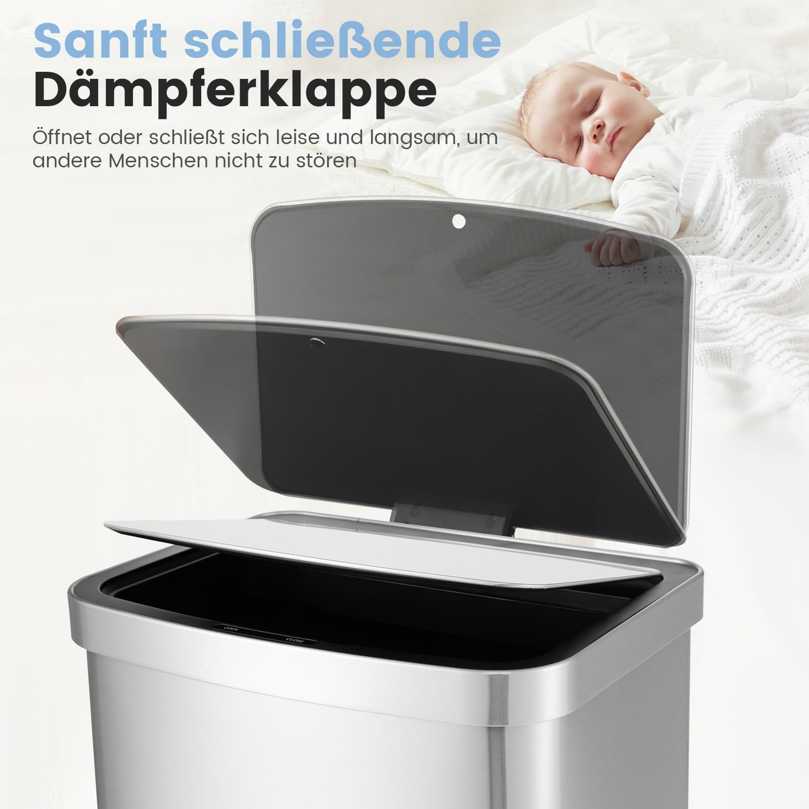 COSTWAY 50L Mülleimer mit Sensor, Abfalleimer Automatisch mit Deckel, Müllbehälter aus Edelstahl und Kunststoff, Mülleimer Küche für Badezimmer Schlafzimmer, Bad, Büro
