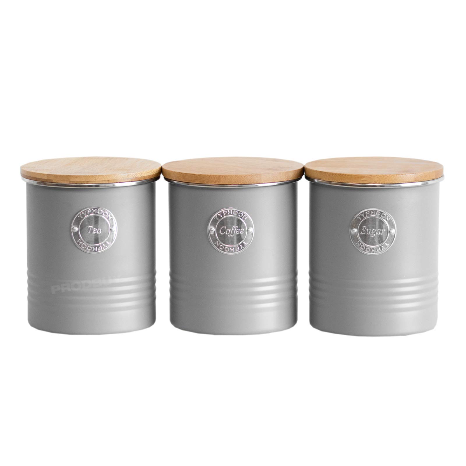 Prodbuy Grey Retro Ribbed Tea Coffee Sugar Storage Canisters
