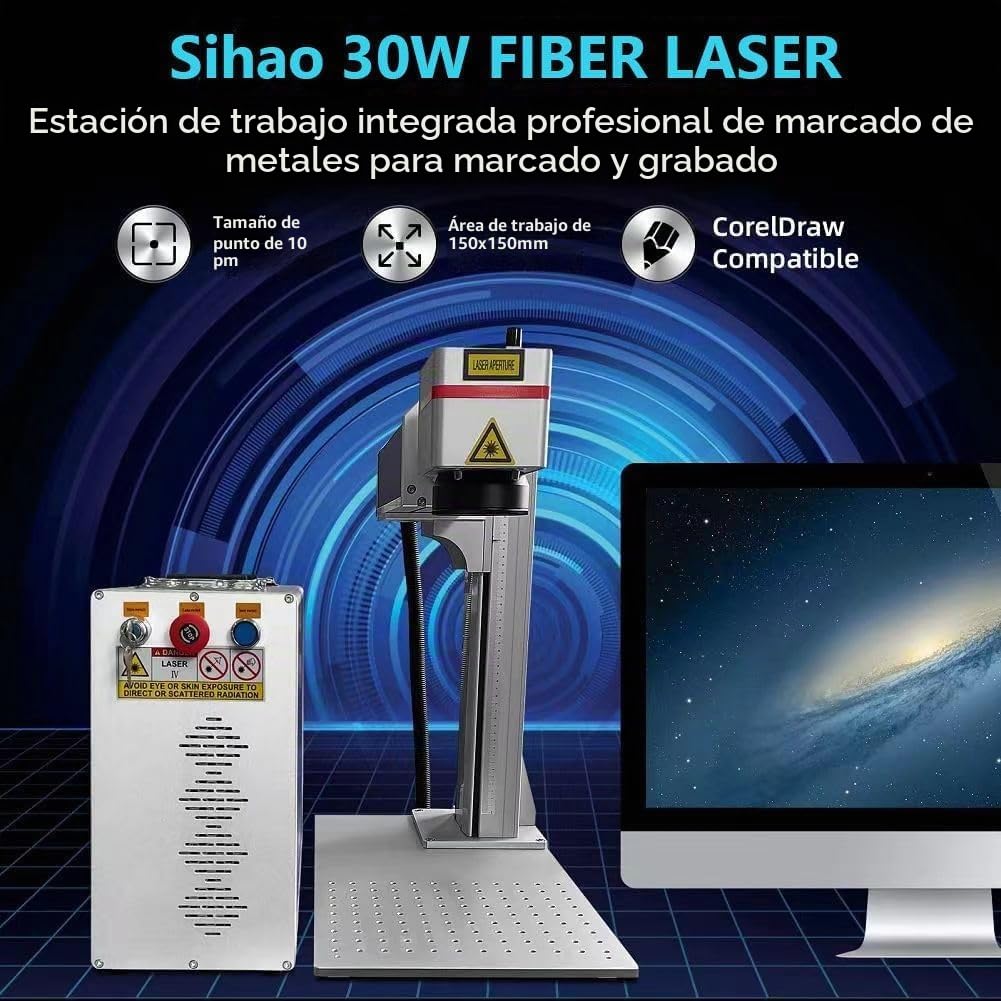 30W Grabador Láser Máquina de Grabado y Corte Láser 1064nm 220V para Metal Cobre Aluminio Acero Joyas (Ezcad2 150X150 mm)
