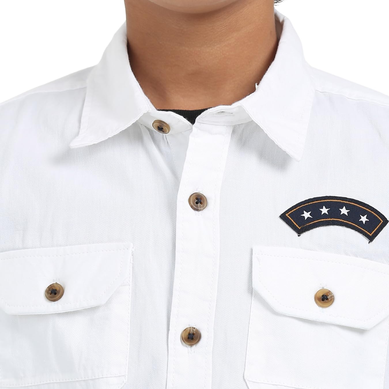 Rocket Science Boys Casual Wear Double Pocket Shirt | Regular Fit, Spread Collar, Full Sleeves, 100% Cotton Twill Fabric White 2