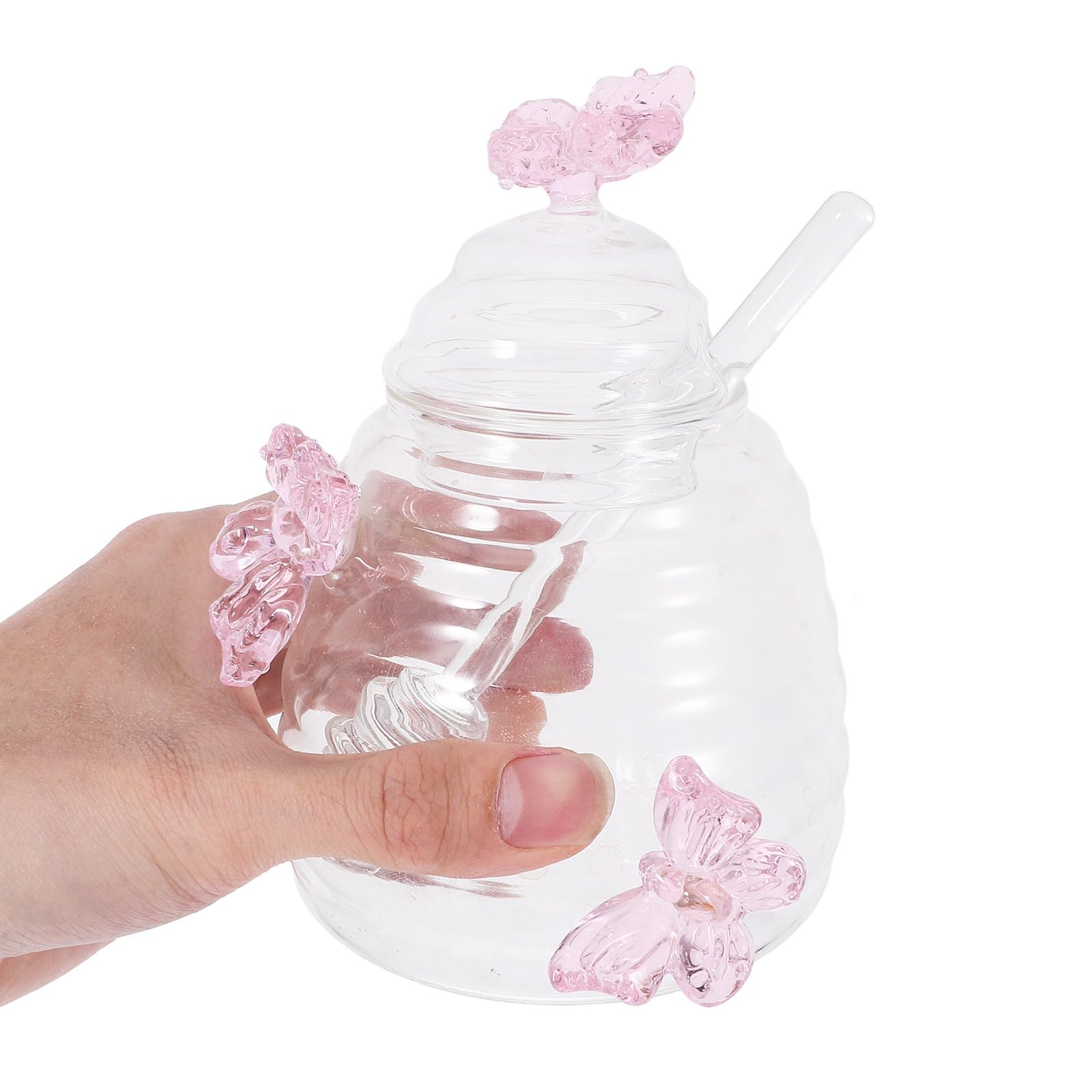 Transparenter Honigbehälter aus Glas mit Deckel und Rührstab Schmetterlingsmotiv für Küche und Dekorative Honiglagerung Wiederverwendbar