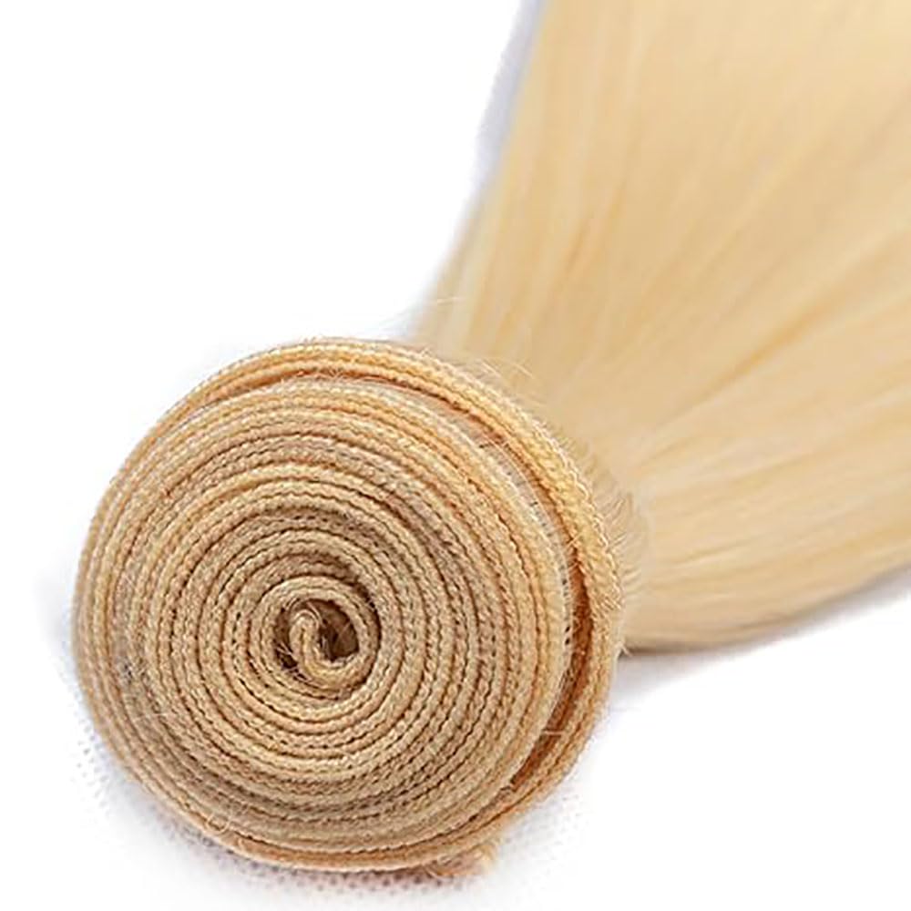 Human Hair Bundles Straight Tissage Naturel Cheveux Humain 100% Unprocessed Brésilienne Remy Virgin en lot Meches Weave Extensions Double Weft Color #613 Blonde 26 Pouces