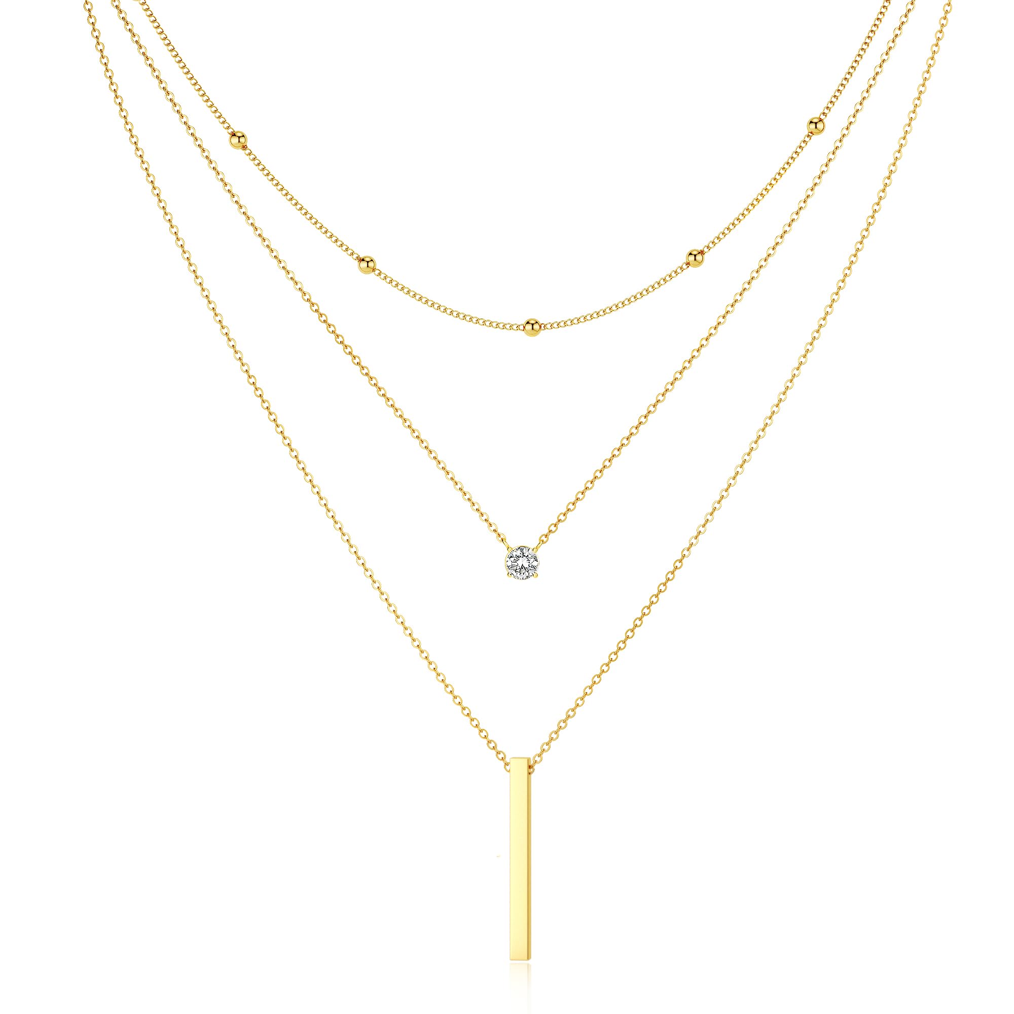 Tewiky Dainty 14k Gold Plated/Silver Cubic Zirconia Necklaces for Women, Simple CZ Jewelry Necklaces Trendy Gifts