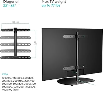 ONKRON Black Glass TV Stand Table Top for 32-65 Inch Screen, Universal Table Top TV Stand up to 35 kg - TV Pedestal Stand VESA 100x100-400x400/Height Adjustable TV Bracket Stand Swivel PT2-B Black