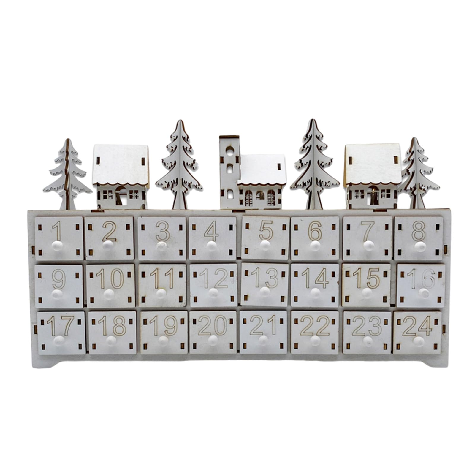 Holz LED Beleuchteter Adventskalender mit 24 Schubladen Countdown Kalender Desktop Dekoration Einzigartige Weihnachtsfeiertage