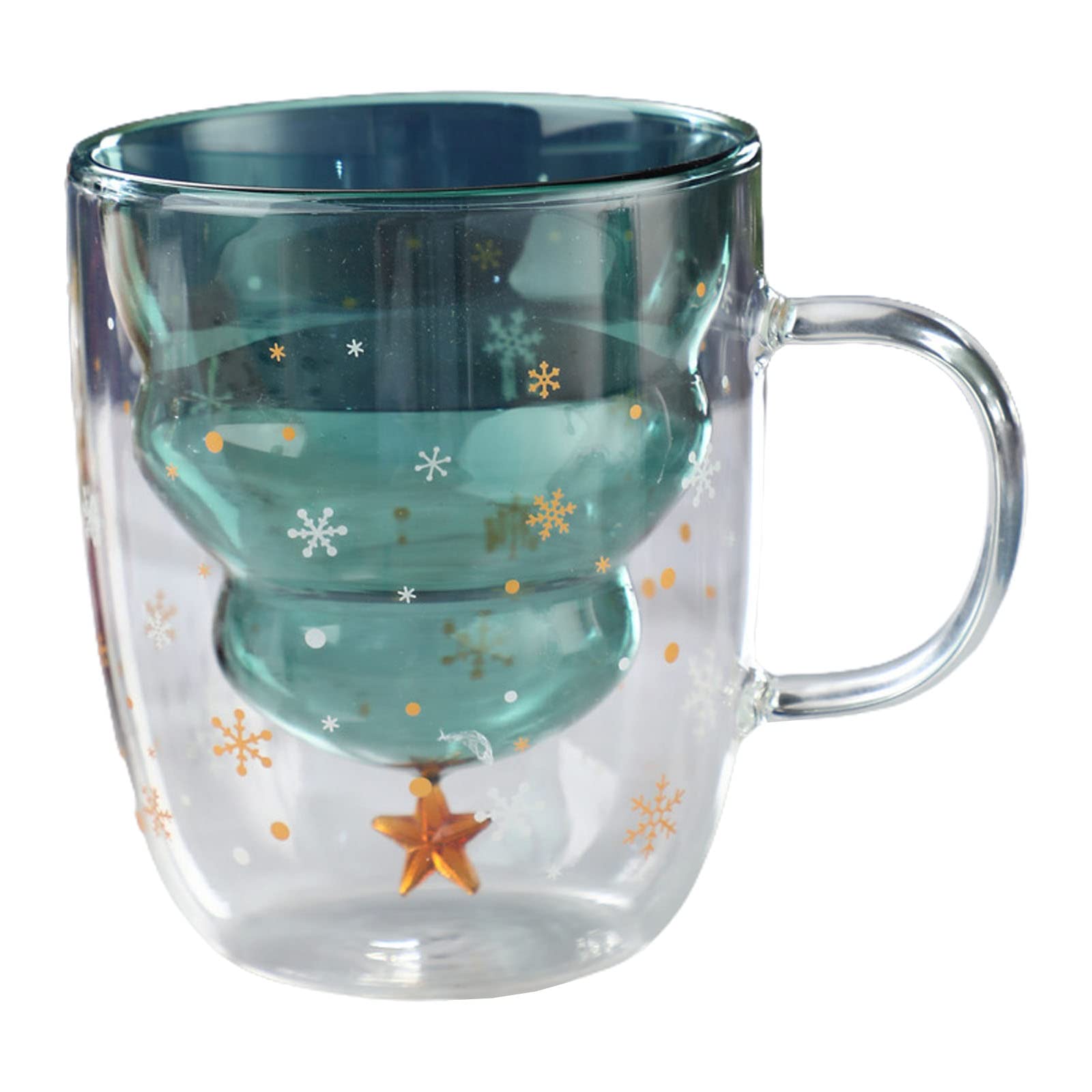 Jazuaiao 300ML Double Layer Water Glass Cup Thicken Christmas Tree High Mug Lid Kitchen Tool Borosilicate Glass Christmas Tree Coffee Cups with Lids