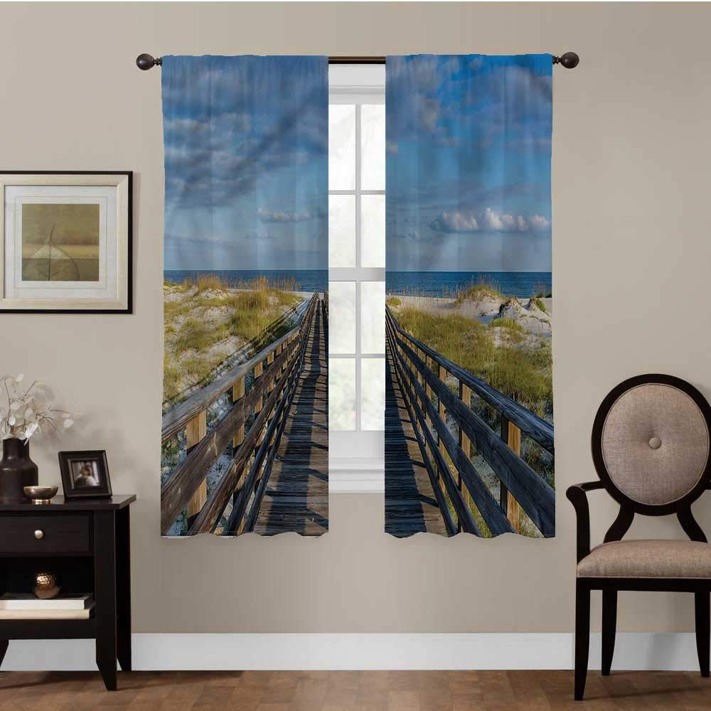 SCOCICI1588 Beach, Wide Blackout Curtains Alabama Gulf Coast Summer for Nursery, Bedroom, Living Room, Set of 2 Panels (26 x 63 Inch)