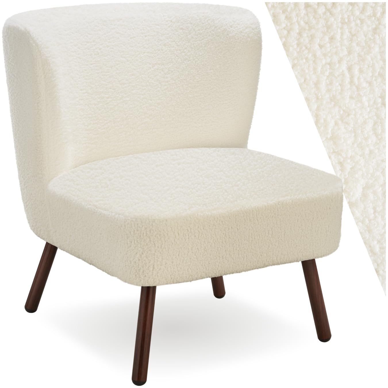 tectake® Sillon de Cóctel Acolchado, Respaldo Curvado Extragrande, Patas de Acero, Sillon Relax, Butacas de Salon, Muebles de Salon, Butaca, Sillón Orejero - Bouclé Blanco Roto