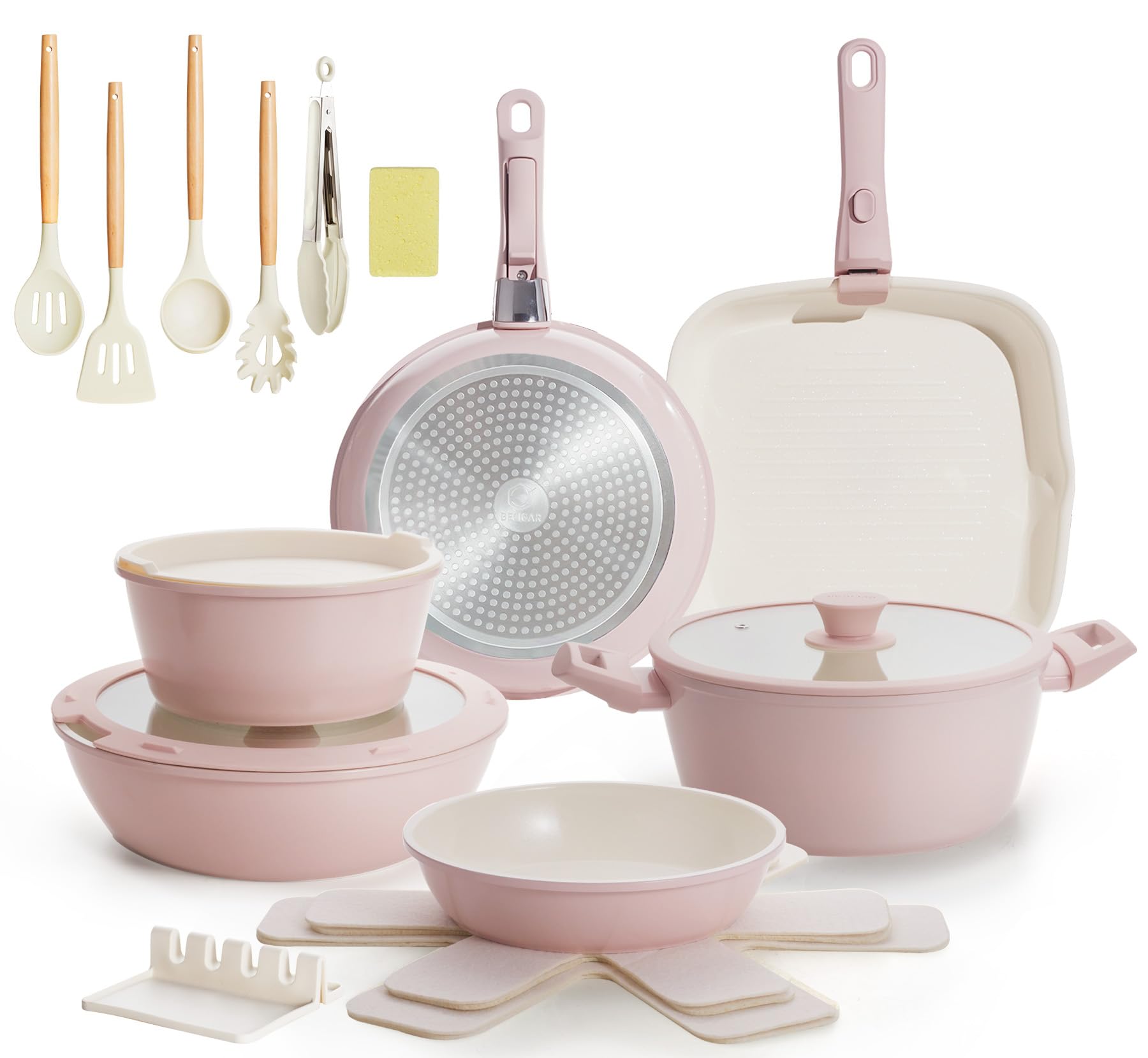 BECIGAR 23pcs Ceramic Pots and Pans Set
