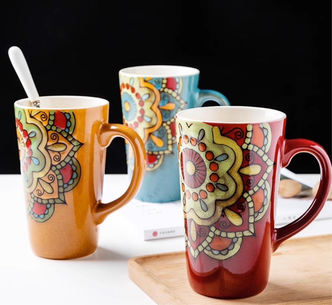 Tazas De Cafe Tazas Desayuno Tazas Taza De Estilo Étnico Taza De Café Pintada A Mano Retro Taza Larga Grande Taza De Cerámica De Gran Capacidad Oficina En Casa Tazas Cafe Taza Desayuno ( Color : B , S