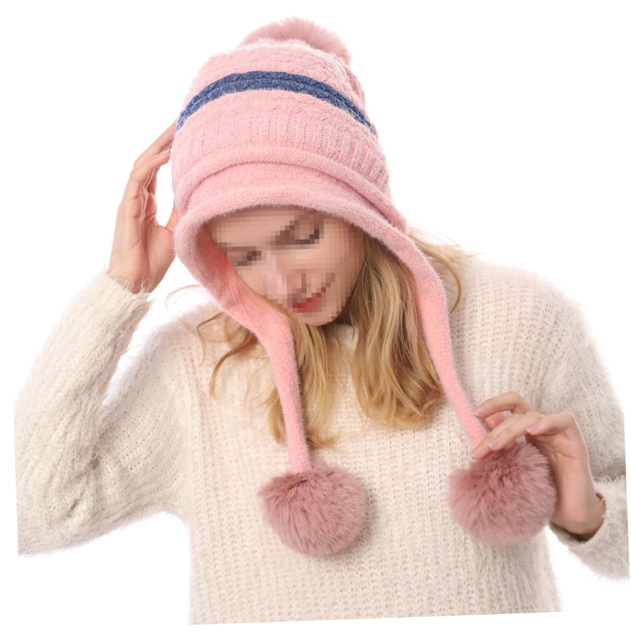 2piezas Gorro De Lana Para Mujer Gorro Para Esquiar y Actividades Color Rosa Para Invierno