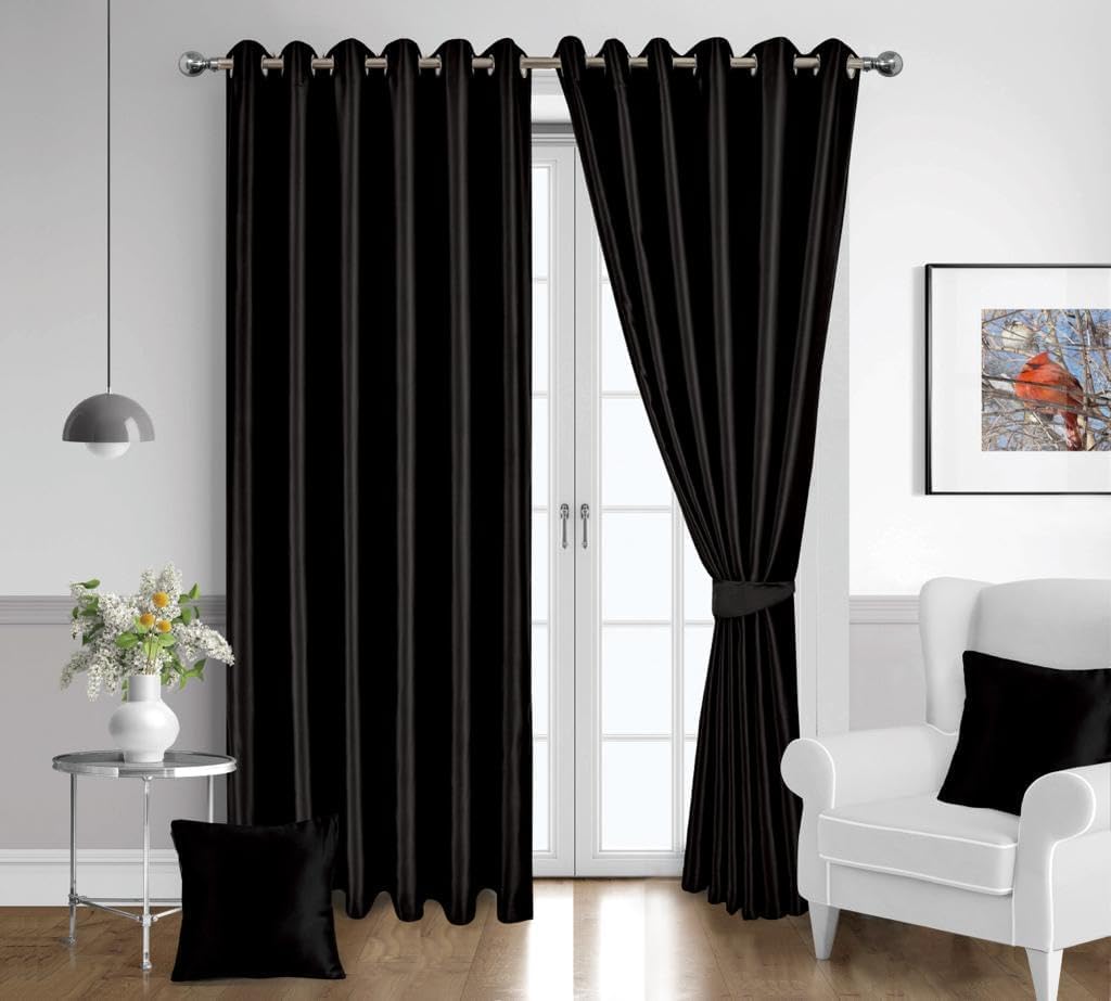 London Dream Eyelet Blackout Curtains For Bedroom Including 2 Cushion Covers, Thermal Insulated Ring Top Window Treatments Curtain Pairs For Living Room (46 X 72 Inches, Black)