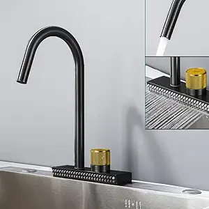 Aquieen Table Mounted Waterfall Slim Kitchen Sink Mixer with Connecting Hoses (Gun Gray)