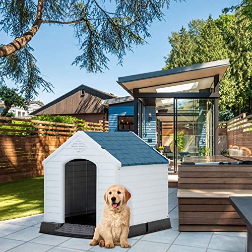 FLL Large Dog House for Large Medium Dogs 32x30.5x34.5 inches Plastic Water Resistant Dog Houses with Base Support for… - Image 3