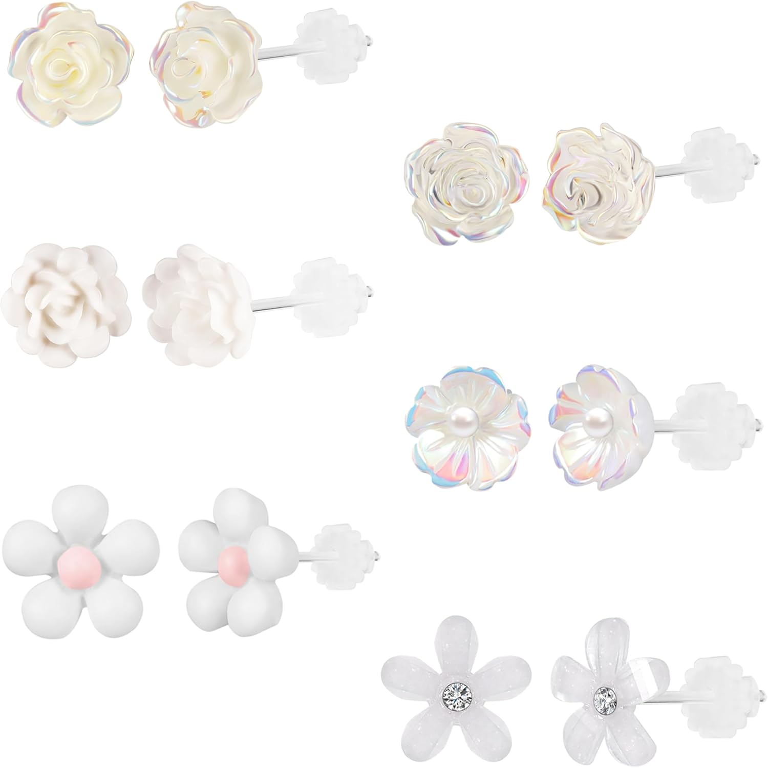 AoedeJ 6 Pairs Plastic Glow Earrings - Stud, Bow Designs for Women