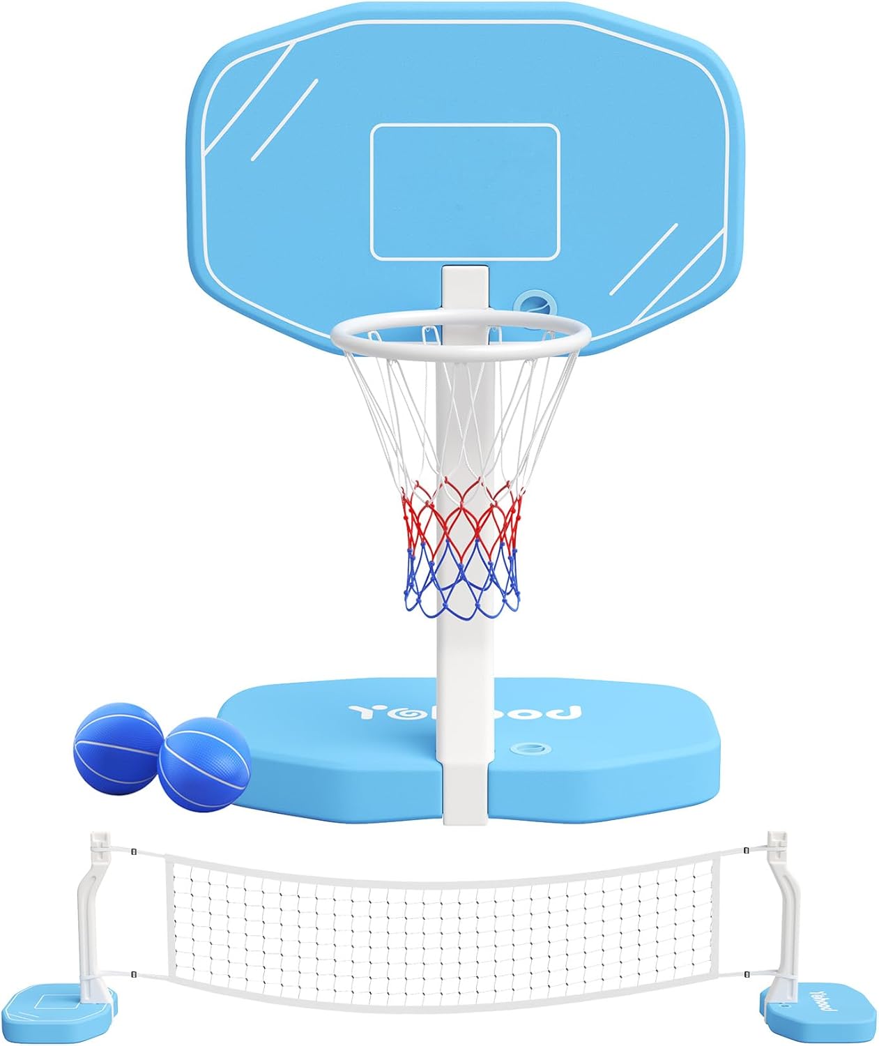 Pool Basketball Hoop or Pool Volleyball Net, 2 in 1 Pool Toys, Pool Accessories, and Pool Games for Inground Pools, Perfect for Kids and Adults to Enjoy Outdoor Summer Fun