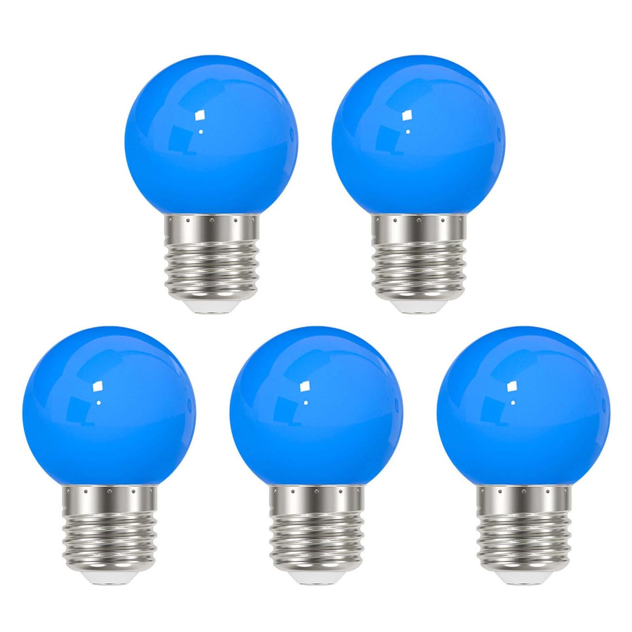 G.W.S® Pack of 5, E27 Screw 3W Blue, G45 LED Coloured Light Bulb, Garden Party Wedding Festoon Lights