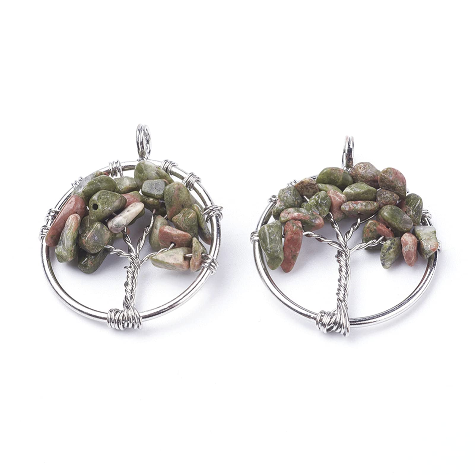 PandaHall 10pcs Gemstone Chakra Crystal Tree of Life Charms Pendant 29x5~7mm Natural Unakite Gemstone Wire Wrapped Pendant with Brass Findings for Necklace Jewelry Making โ image 1
