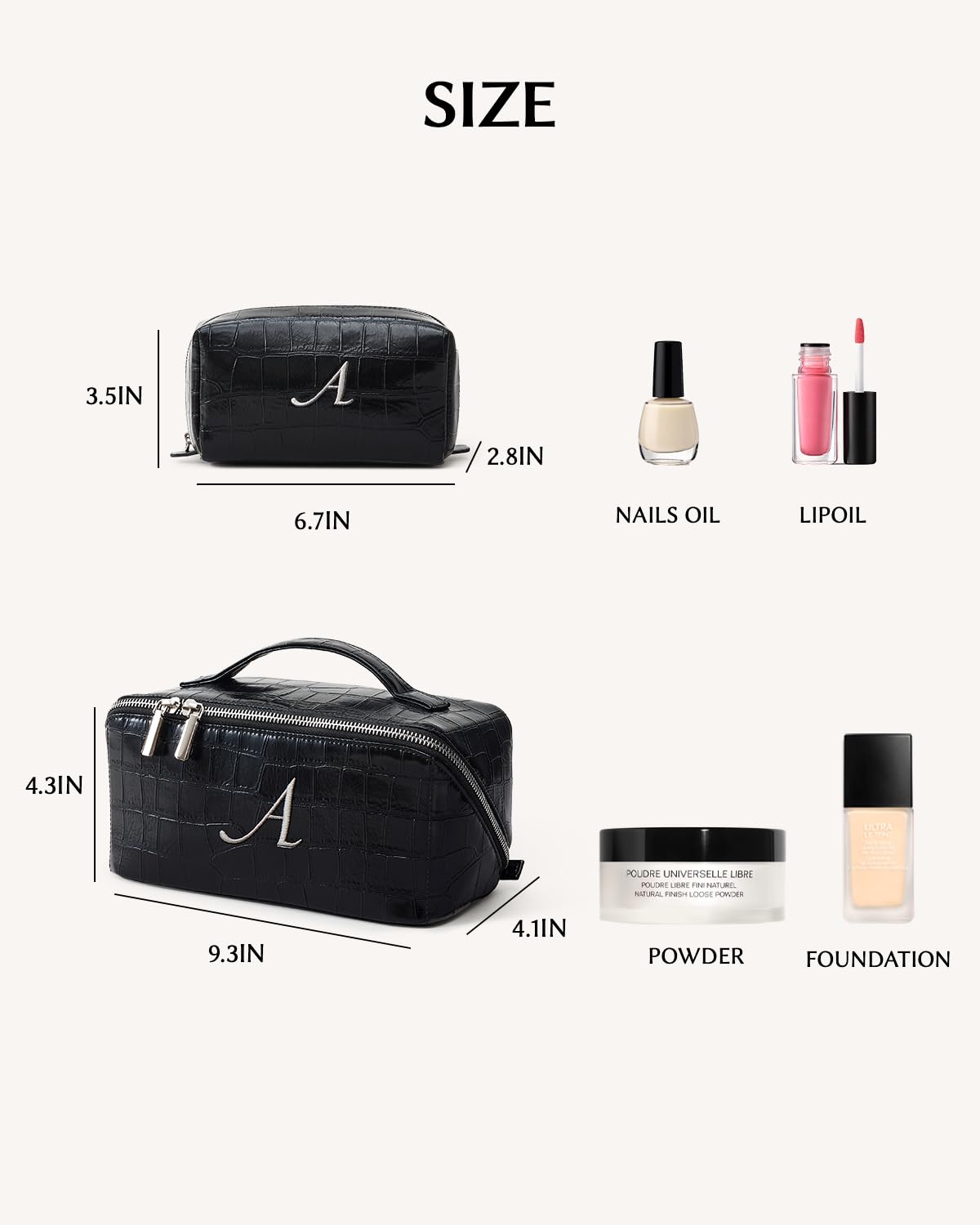 EACHY Borsa per il trucco con iniziale, per donne e ragazze, borsa organizer da viaggio piatta aperta con divisore e manico, borsa cosmetica personalizzata, borsa da toeletta, regalo per il rientro a