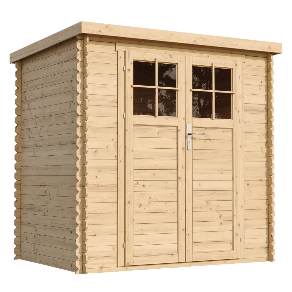 TIMBELA M311F Abri de Jardin en Bois- Porte verrouillable de Haute qualité - Stockage extérieur l204xL142xH200cm/​2.22m2- Petit abri à Outils, Local à vélos - Toit imperméable, fenêtres