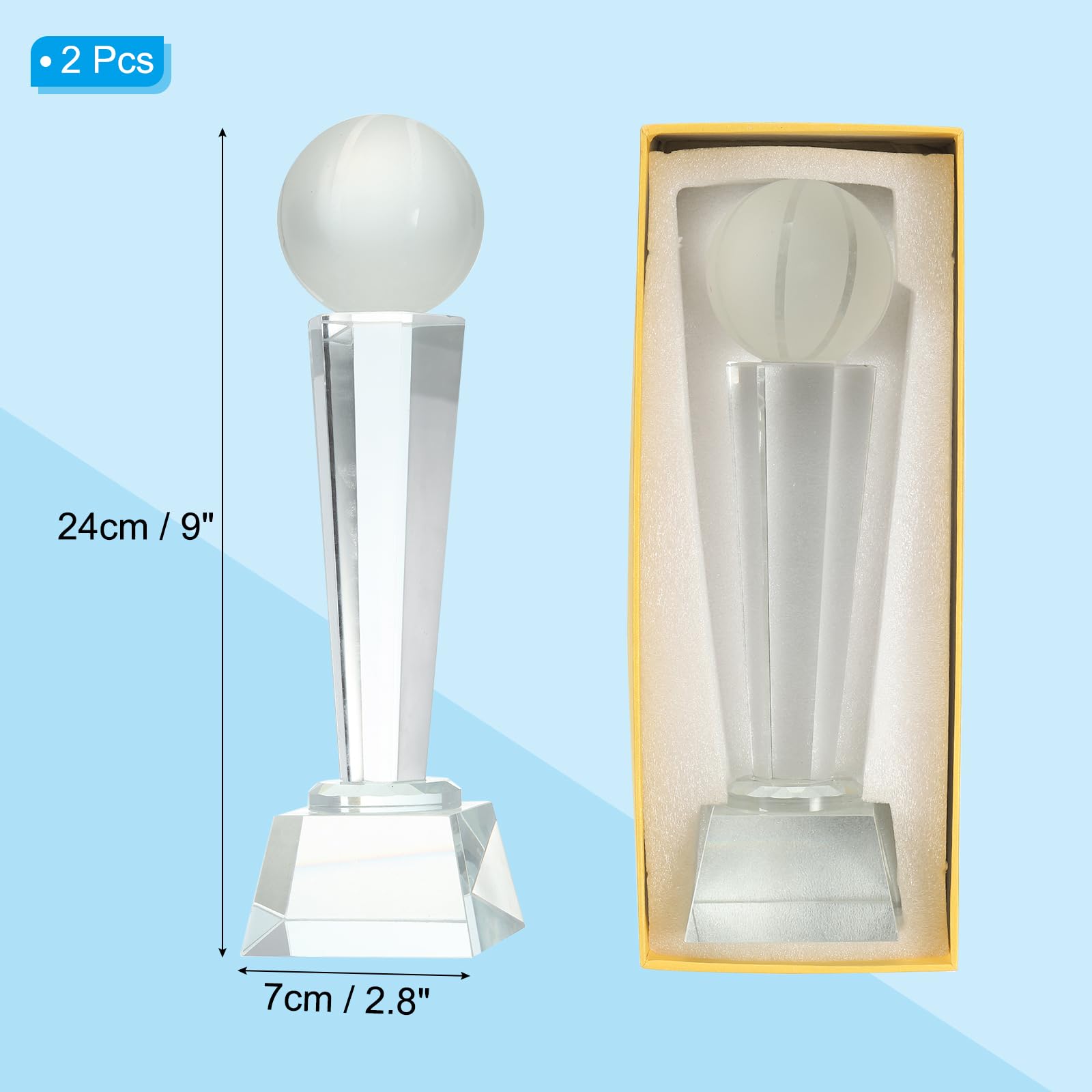 QUARKZMAN Kristallglas Trophäe Mit Box 9 X 2.8 Zoll 2Stk Basketball Champions Auszeichnung Für Desktop Tisch Dekoration Turniere Sportwettbewerbe Briefbeschwerer Klar
