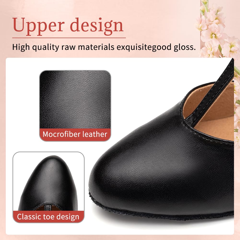 Zapatos de Baile Mujer Salsa y Bachata Cerrados Tango Zapatos de Baile Tango Profesional de Salon con Tacón de 6cm Suela de Ante