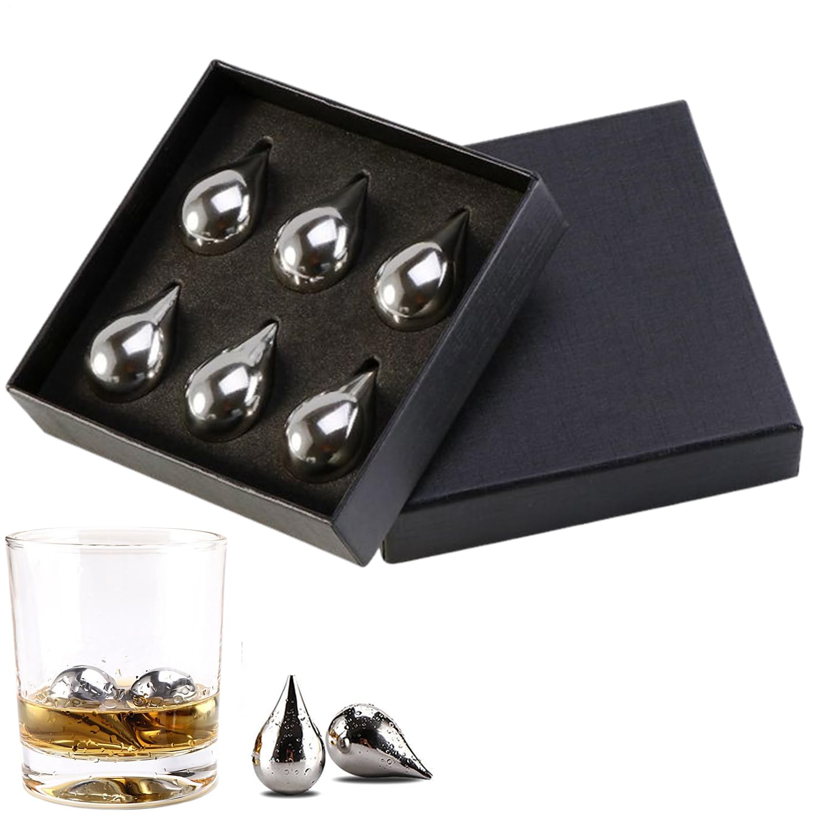 Cubitos de hielo metálicos para bebidas, juego de 6 piezas reutilizables para fiestas y bares