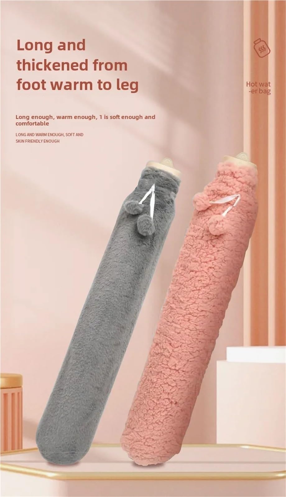 Termofor, 2 szt. Butelka z ciepłą wodą Pluszowa miękka okładka Ogrzewacz do rąk Naturalne ciepło 2L(Black)