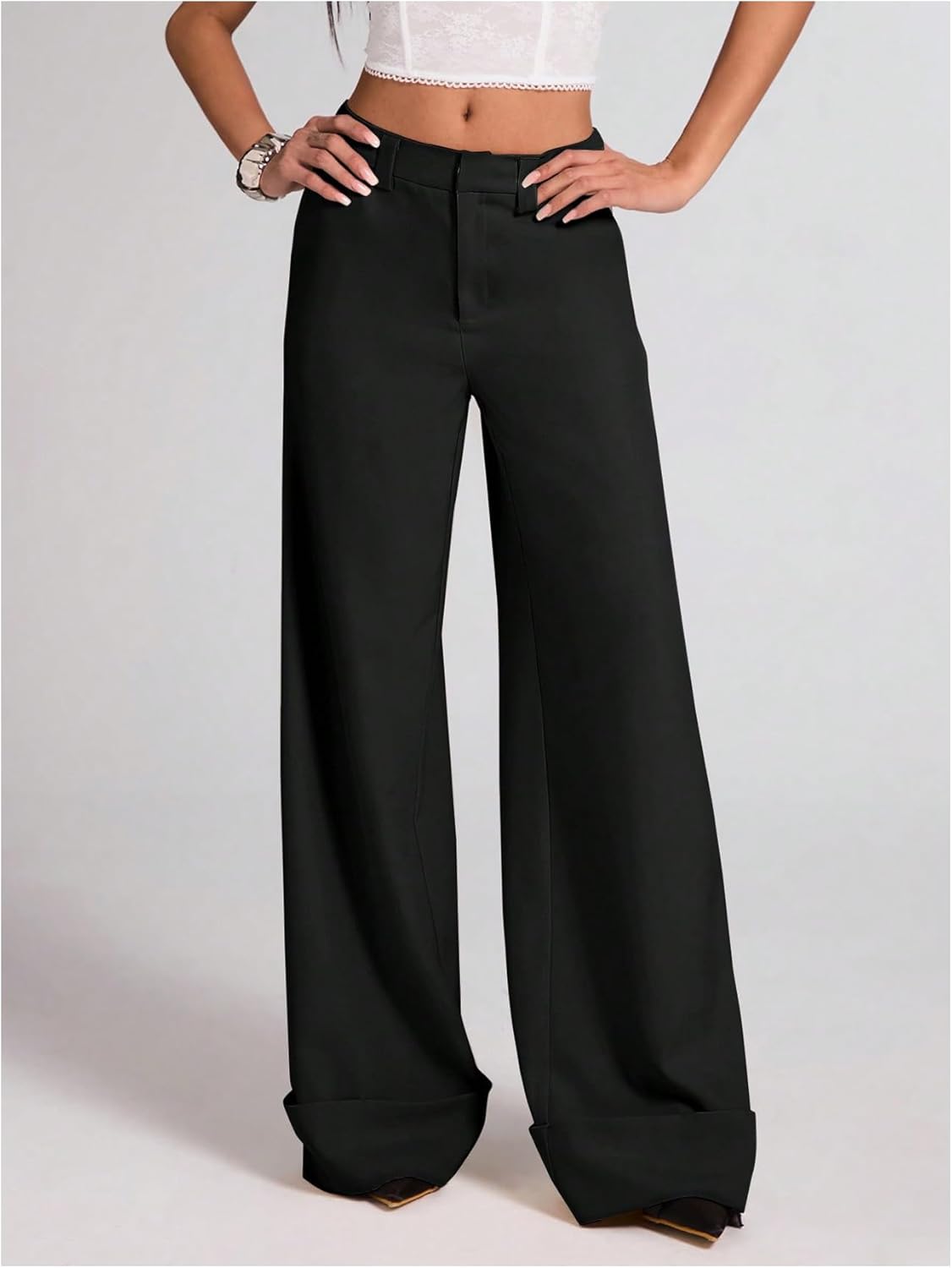 GORGLITTER Women's Low Rise Dress Pants Wide Leg Trousers Business Casual Work Dressy Low Waisted Straight Slacks Pants - Image 3