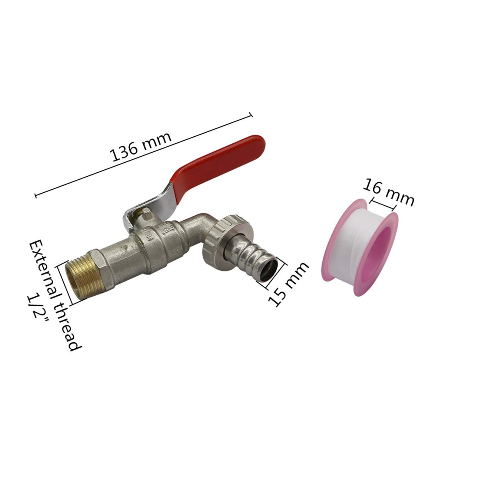 Adaptador de conector de manguera Metal 1/2 "Faucet de roscado sin rosca exterior Lavadora de riego Válvula de control de agua 15 mm Outlet Faucet 1 Set