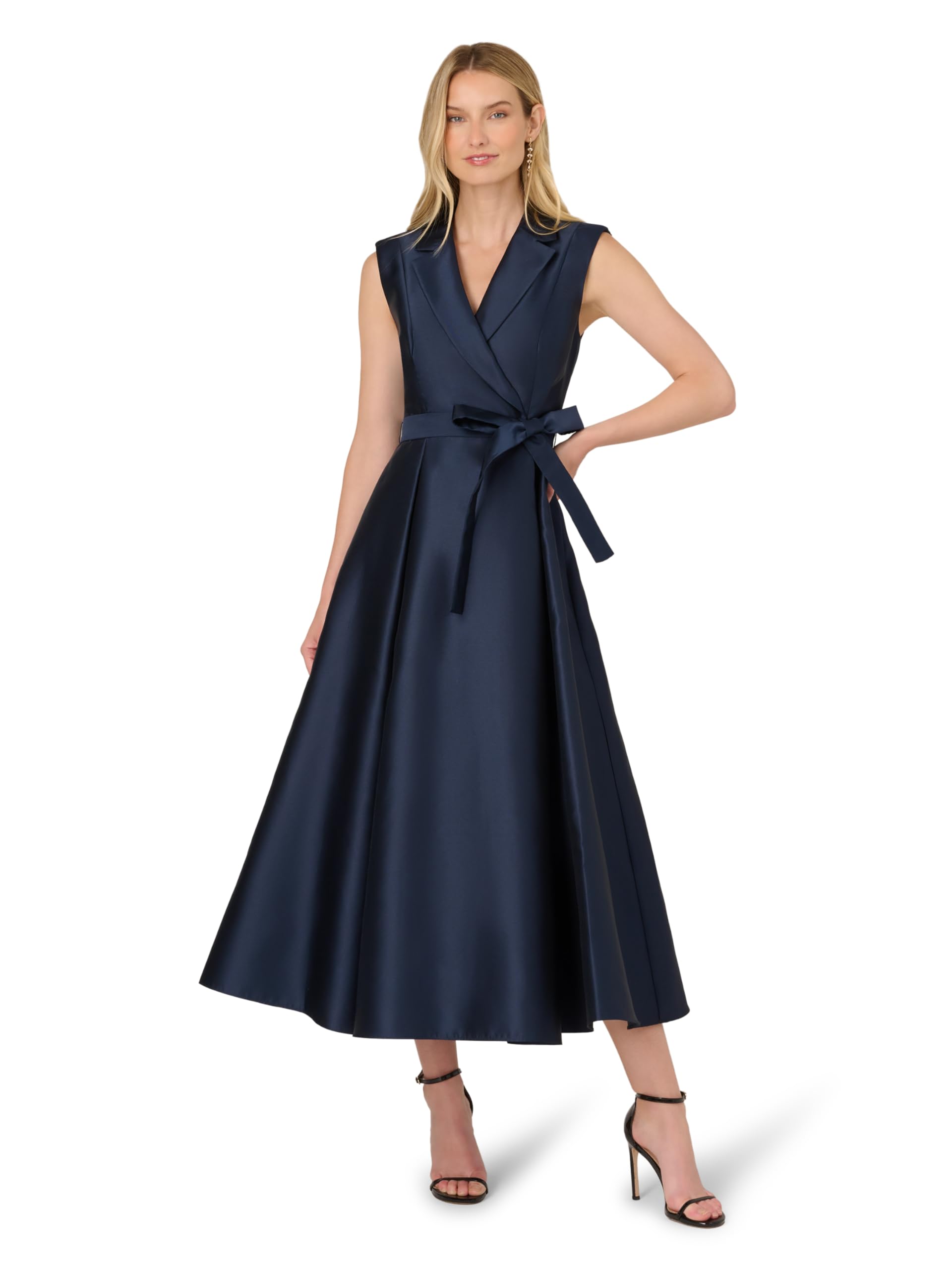 Adrianna Papell Lapel Mikado Ankle Dress Apricot Ice