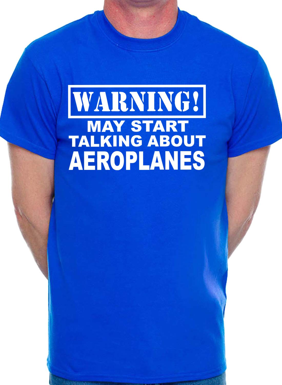 Print4u Men's Blue T-Shirt Warning May Talk About Aeroplanes Medium