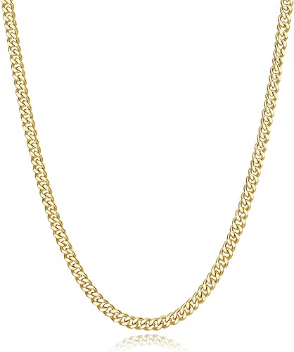 Reoxvo Collar de cadena de oro de 0.197 in para mujer, chapado en oro de 14 quilates, cadena de eslabones cubanos gruesos para mujer, 18 pulgadas,